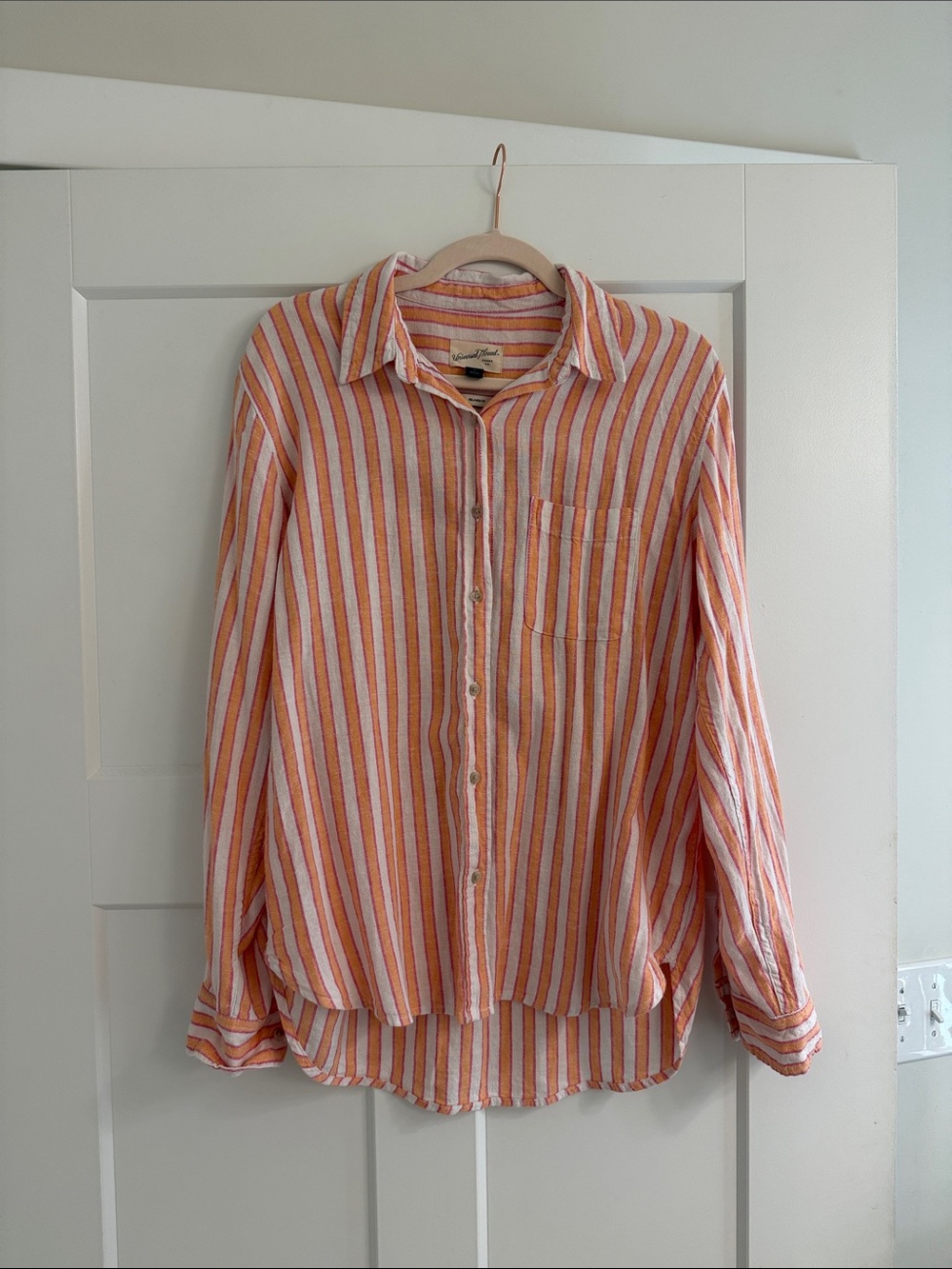 Universal Thread Orange and White Striped Button-Down Shirt